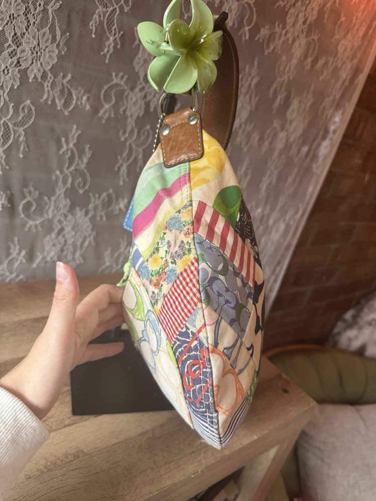 Vintage Y2K Coach Daisy Patchwork Multicolor Small Crescent Hobo Ergo Bag