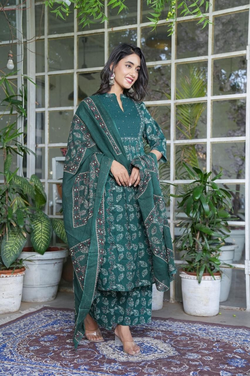 Pakistani Green Salwar Kameez Plus Size Wedding Party Palazzo Kurta Dupatta Sets