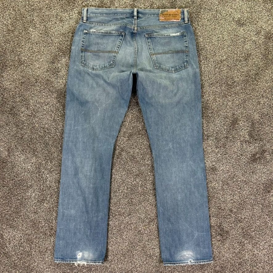 Denim & Supply Ralph Lauren Blue Denim Jeans Mens 36×34 Straight Fit Distressed