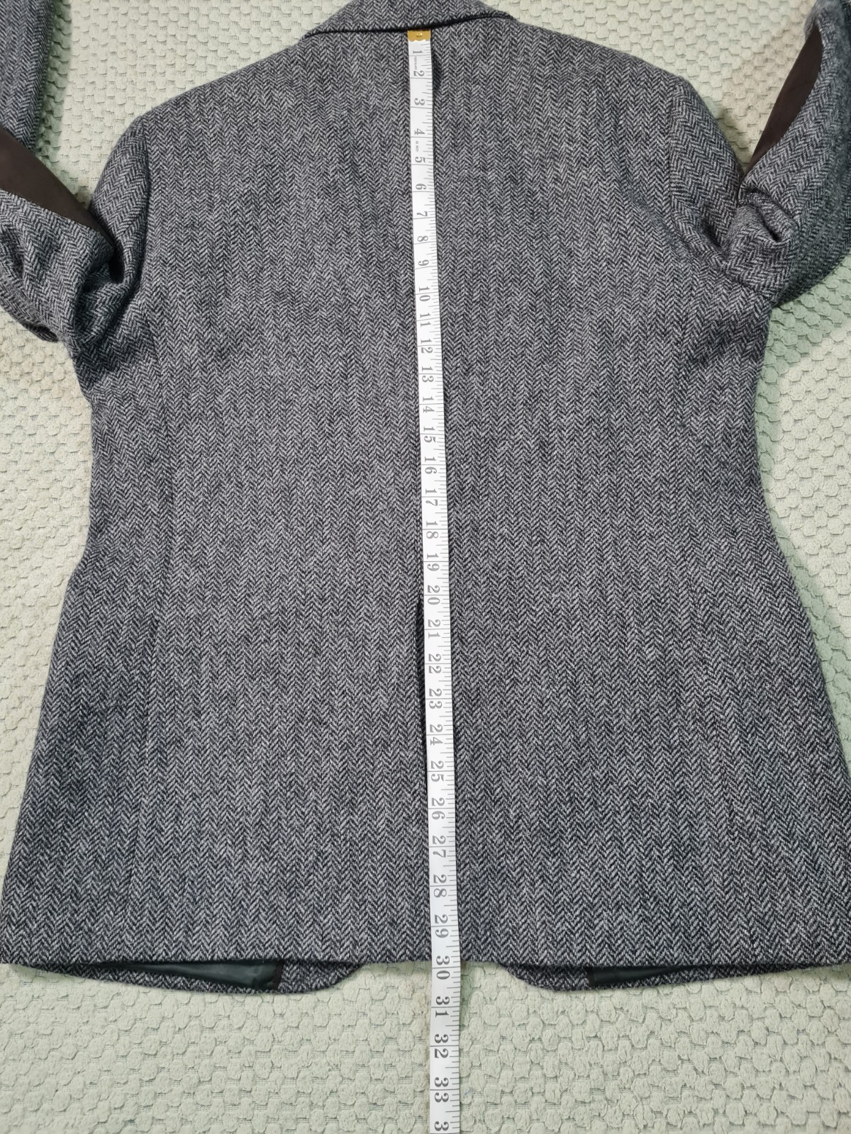 M&S Luxury Moon Tweed Blazer Jacket Grey Herringbone Wool Elbow Patches 42R