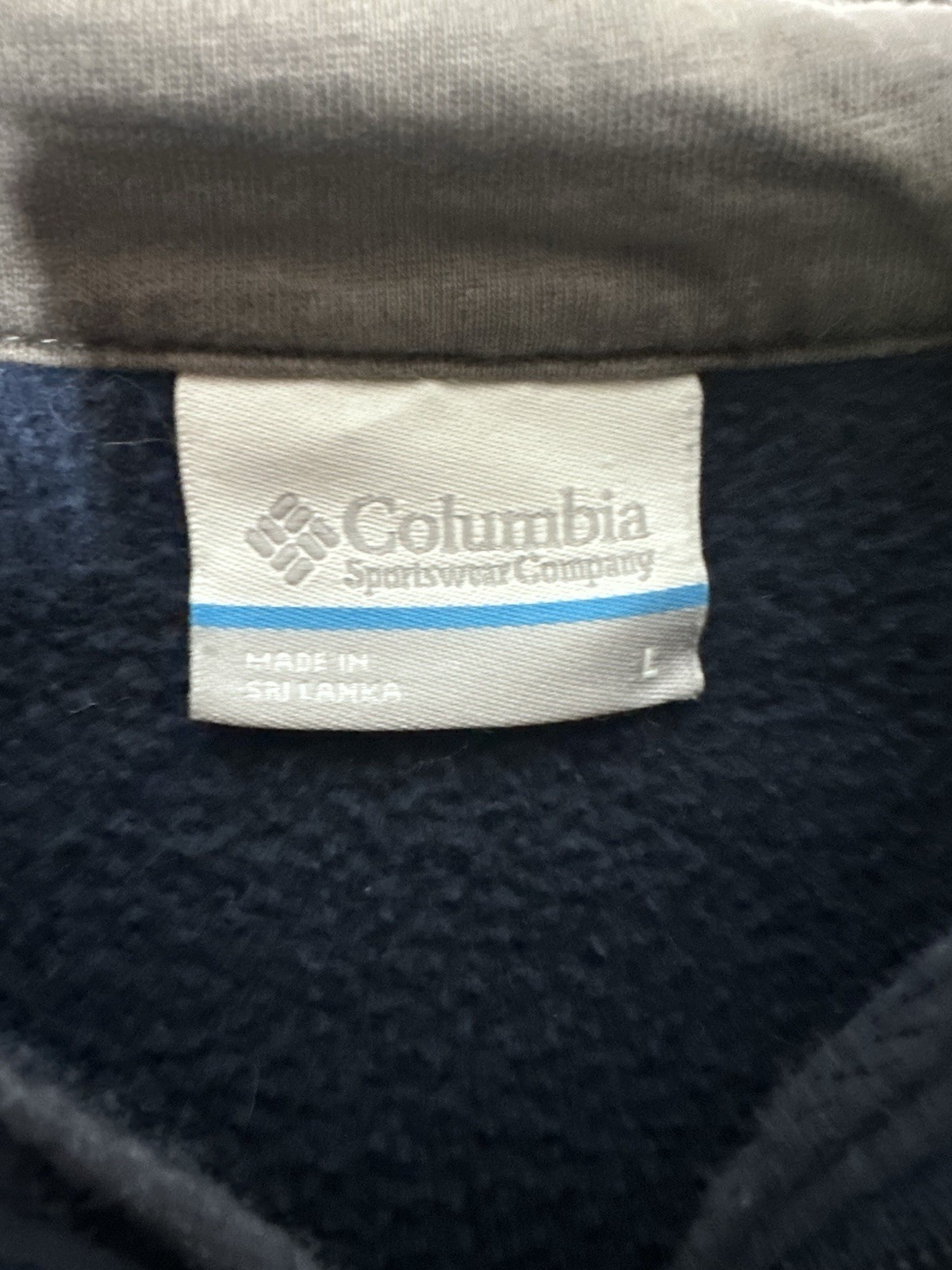 Columbia Mens Large 1/4 Zip Sweatshirt Navy Fleece Lined Pullover Cotton Blend