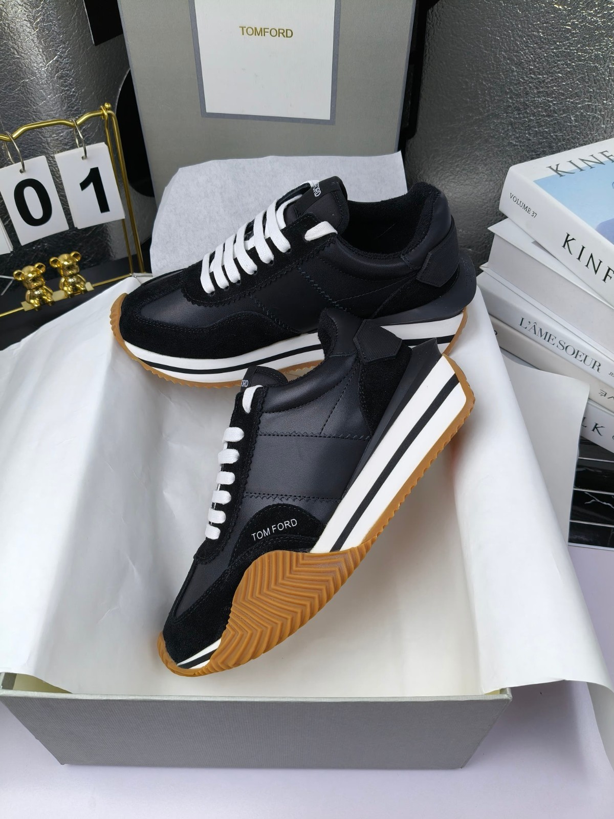 TOM FORD Mick Black Platform Fleece Lined Sneakers For Men