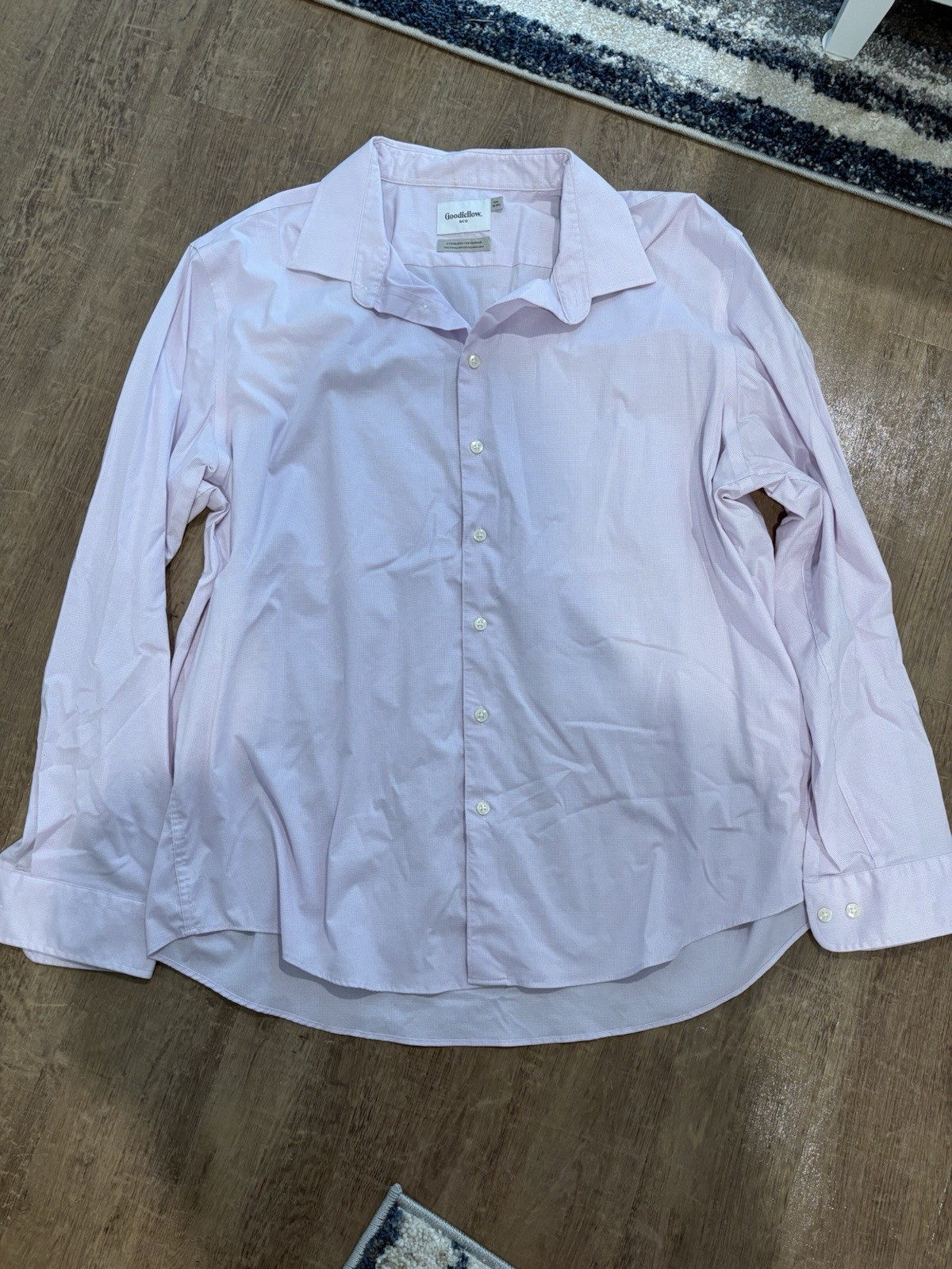 Goodfellow & Co Men’s Lilac Check Cotton Dress Shirt Standard Fit XXL 36/37