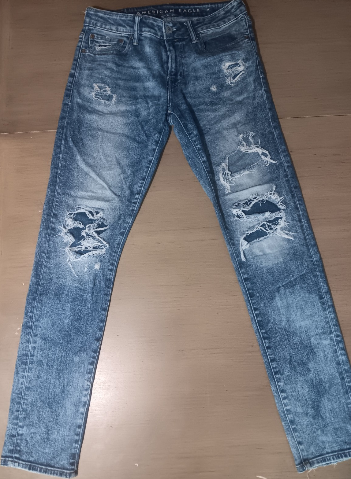 American Eagle AirFlex Jeans Mens 30×32 Distressed Ripped Blue Denim Stretch