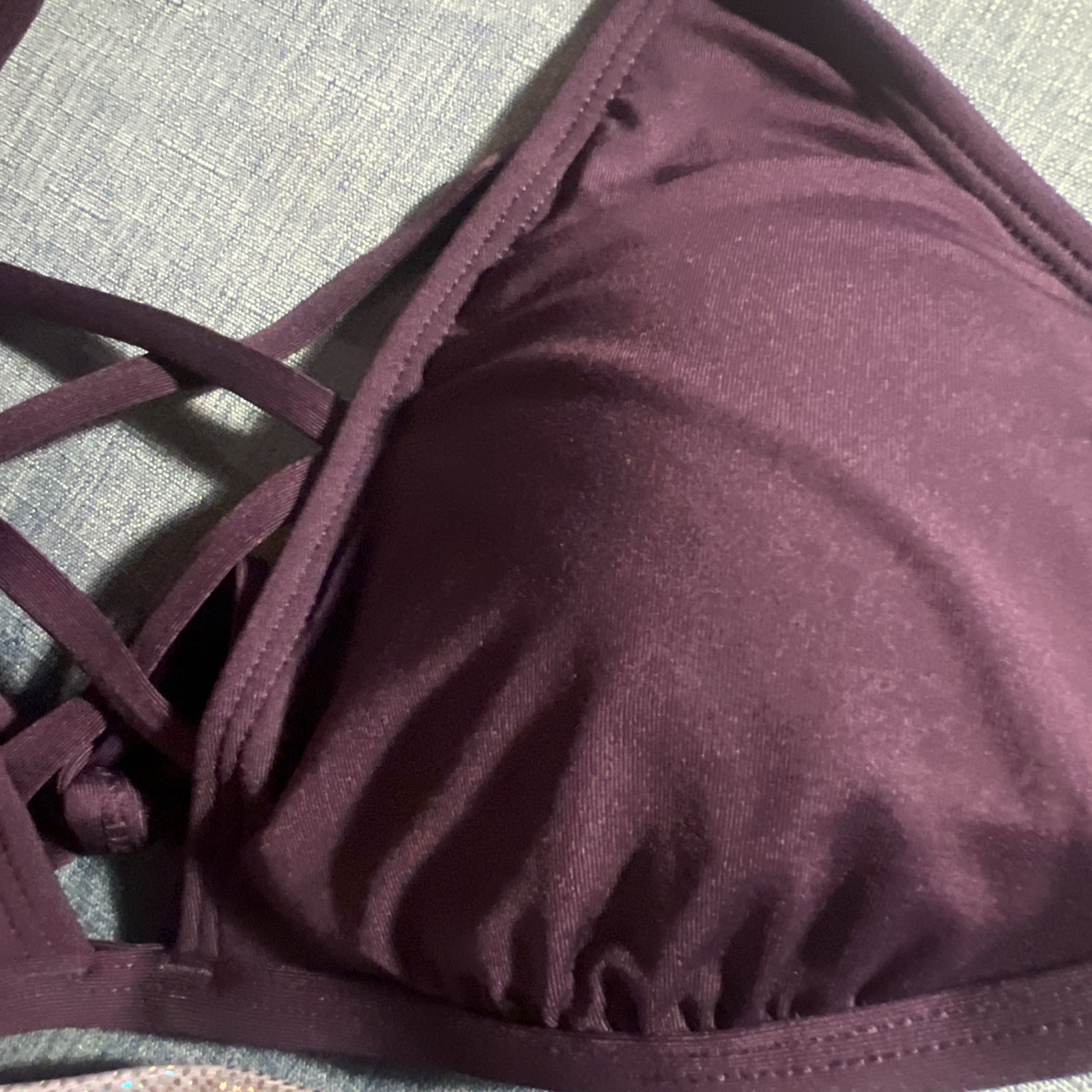 NWT Sz M Bikini A.N.A. Purple Mix Match Hologram Silver Shiny Hi-Waist Bottom
