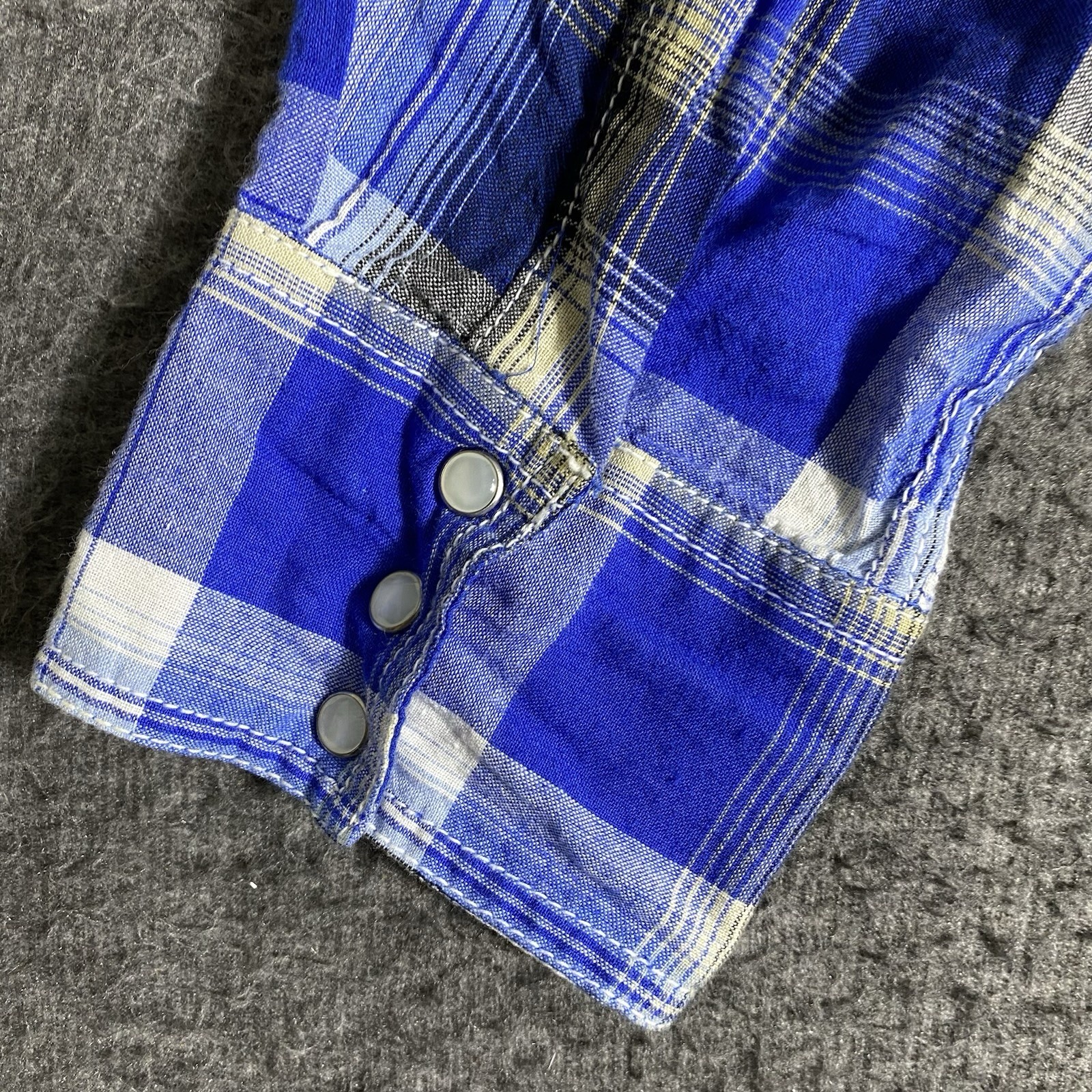 Ely Cattleman Shirt Mens L Blue Plaid Western Pearl Snap Cowboy Rodeo Rancher