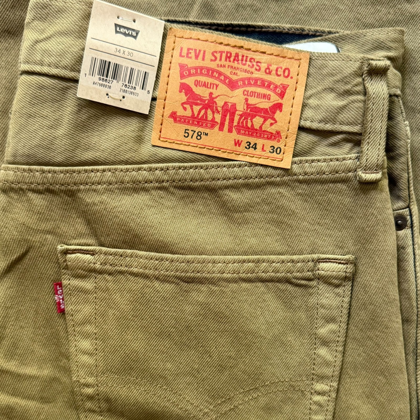 Levi’s Men’s 578 Baggy Jeans Khaki Brown W34 L30 100% Cotton NWT