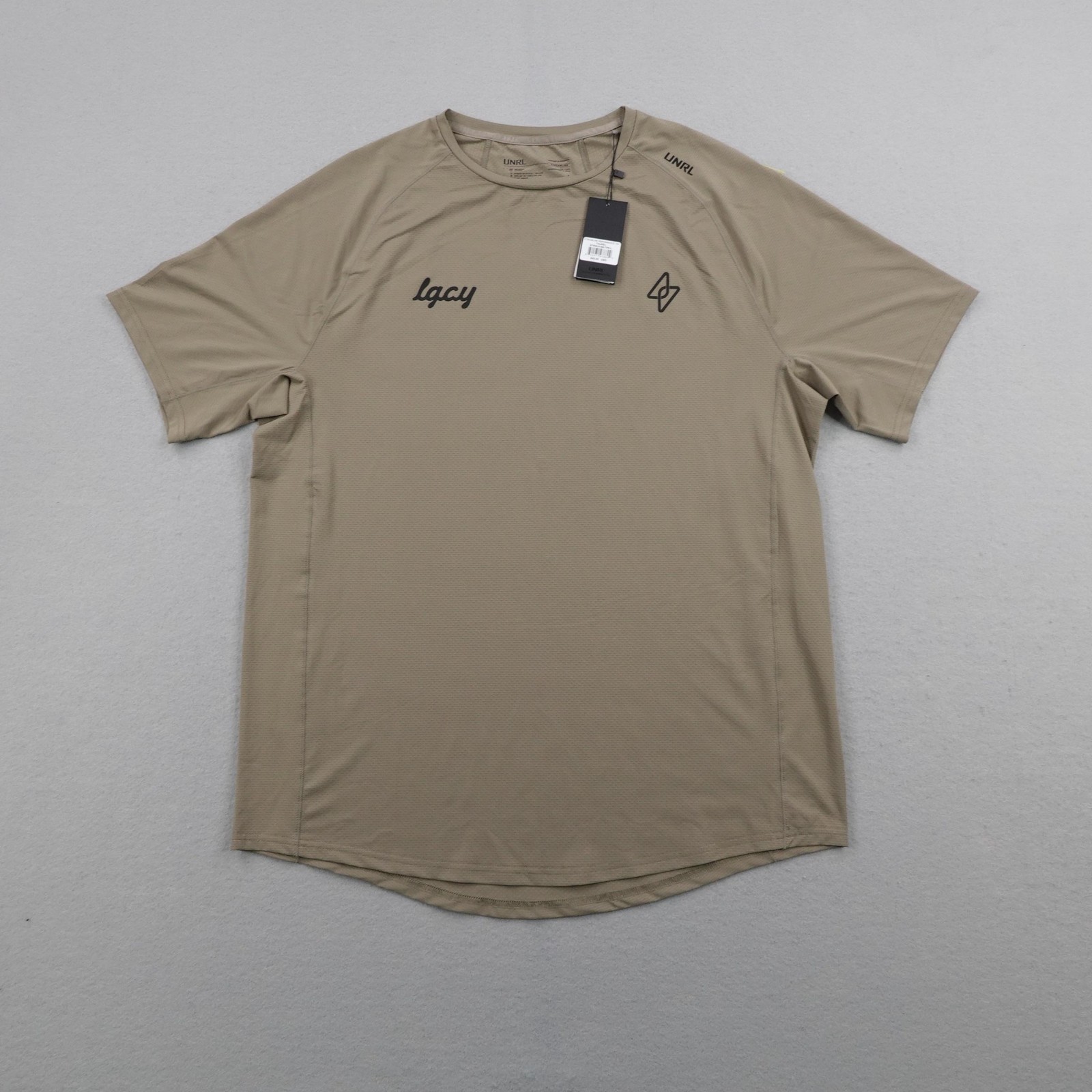 UNRL Shirt Mens Large Brown Taupe Streamline Performance Tee Athletic Gym NEW