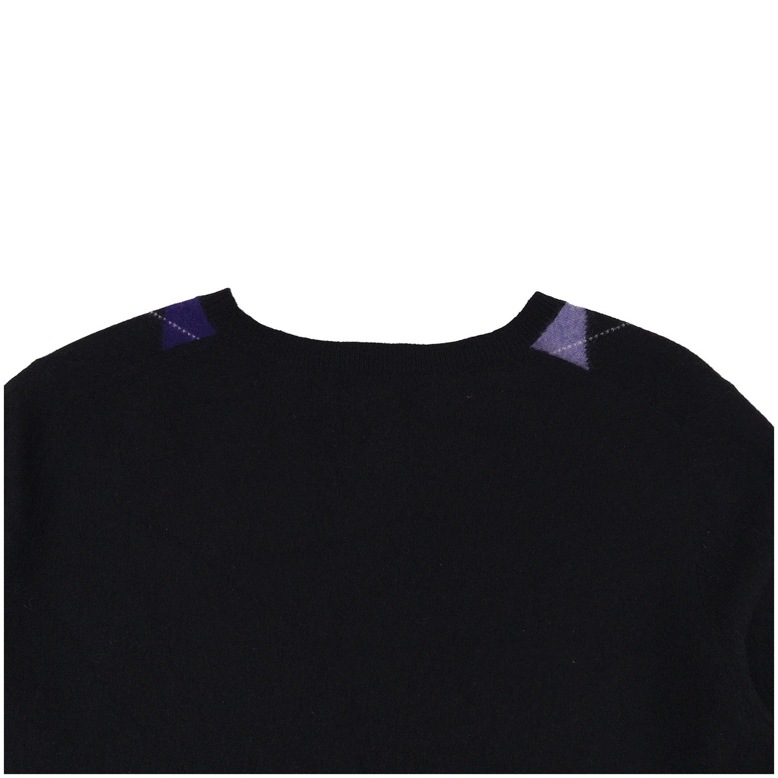 Argyle Cashmere Cardigan Sweater Women XL Black Purple Preppy Academia Office