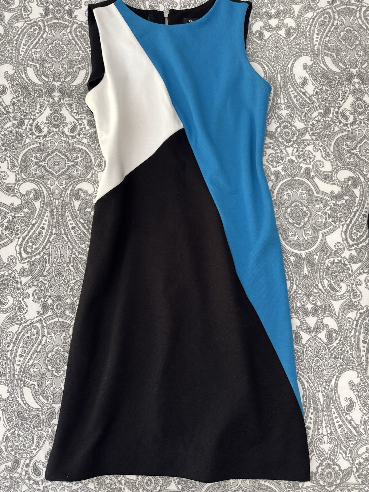 Premise Dresses Colorblock Sheath Dress Black Blue White Round Neck Zip 6