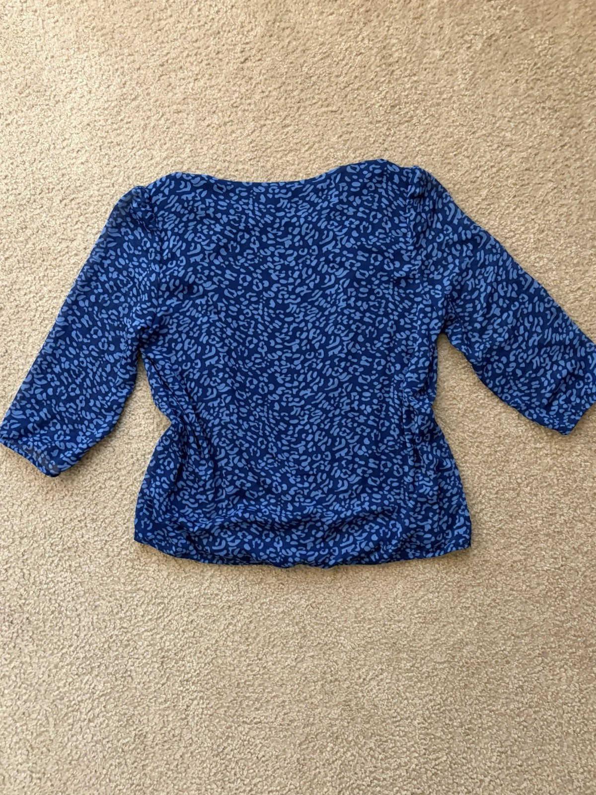 Blair Blue Leopard Animal Print Wrap Blouse V-Neck 3/4 Sleeve Size M