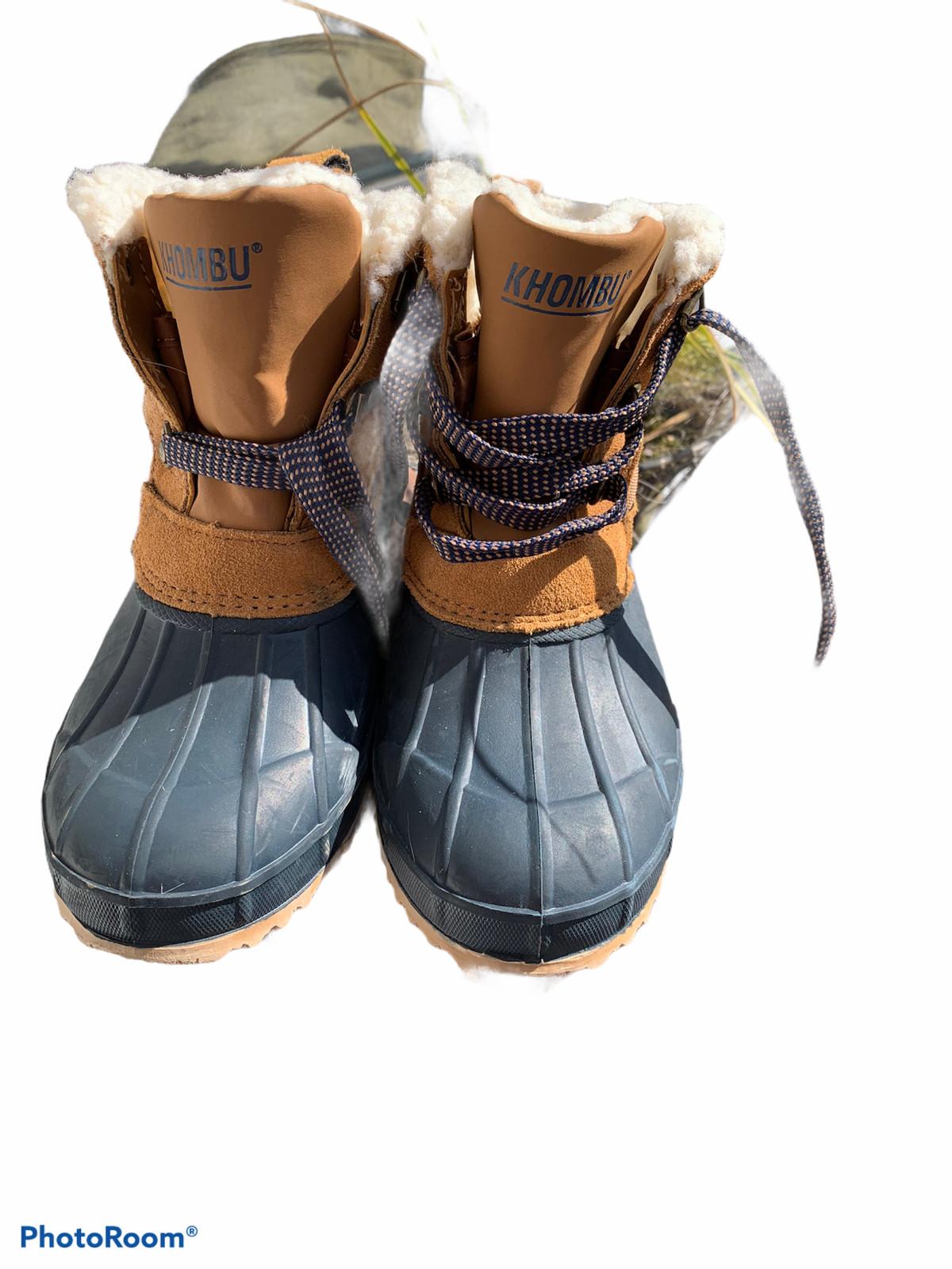 KHOMBU Size 6 Blue and Tan Duck Boots Leather and Man Made Lace Up