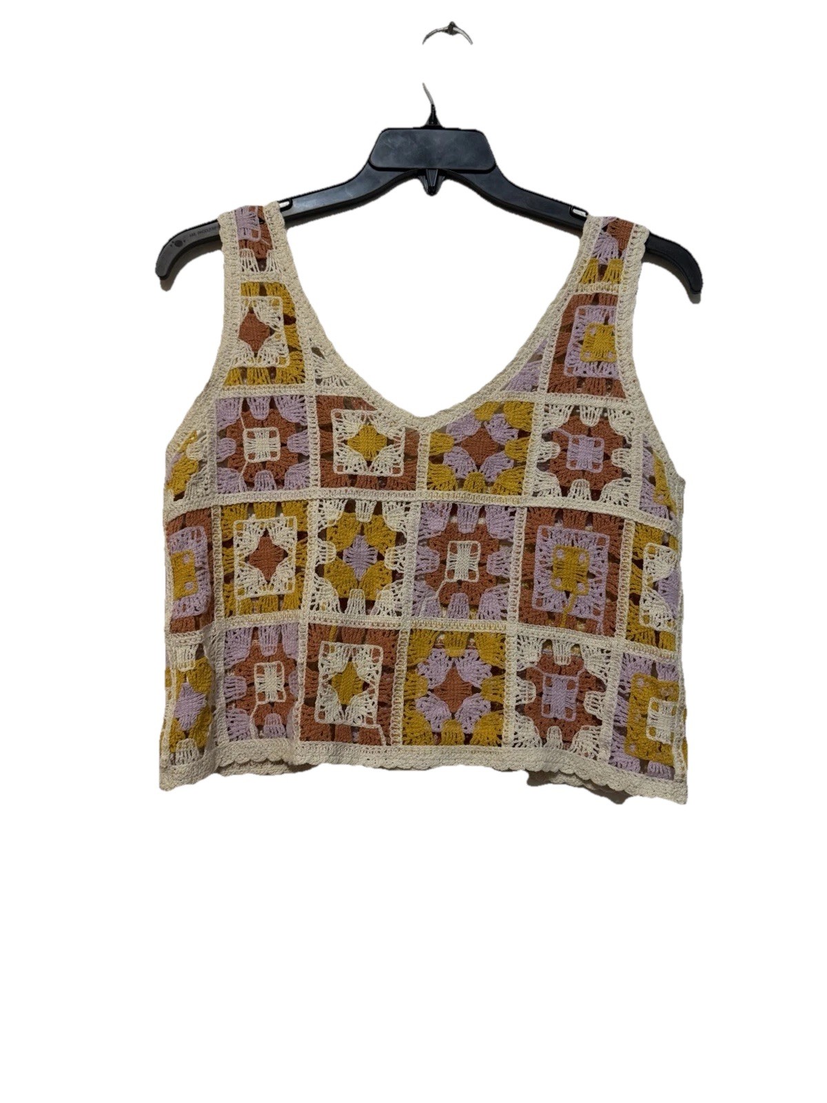 Rebellion Cropped Tank Top Crochet Granny Square Patchwork SzSBoho Hippie T 11