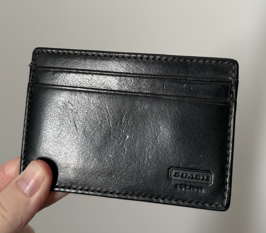 Coach Men’s Black Solid Leather Card Holder Wallet for Cards