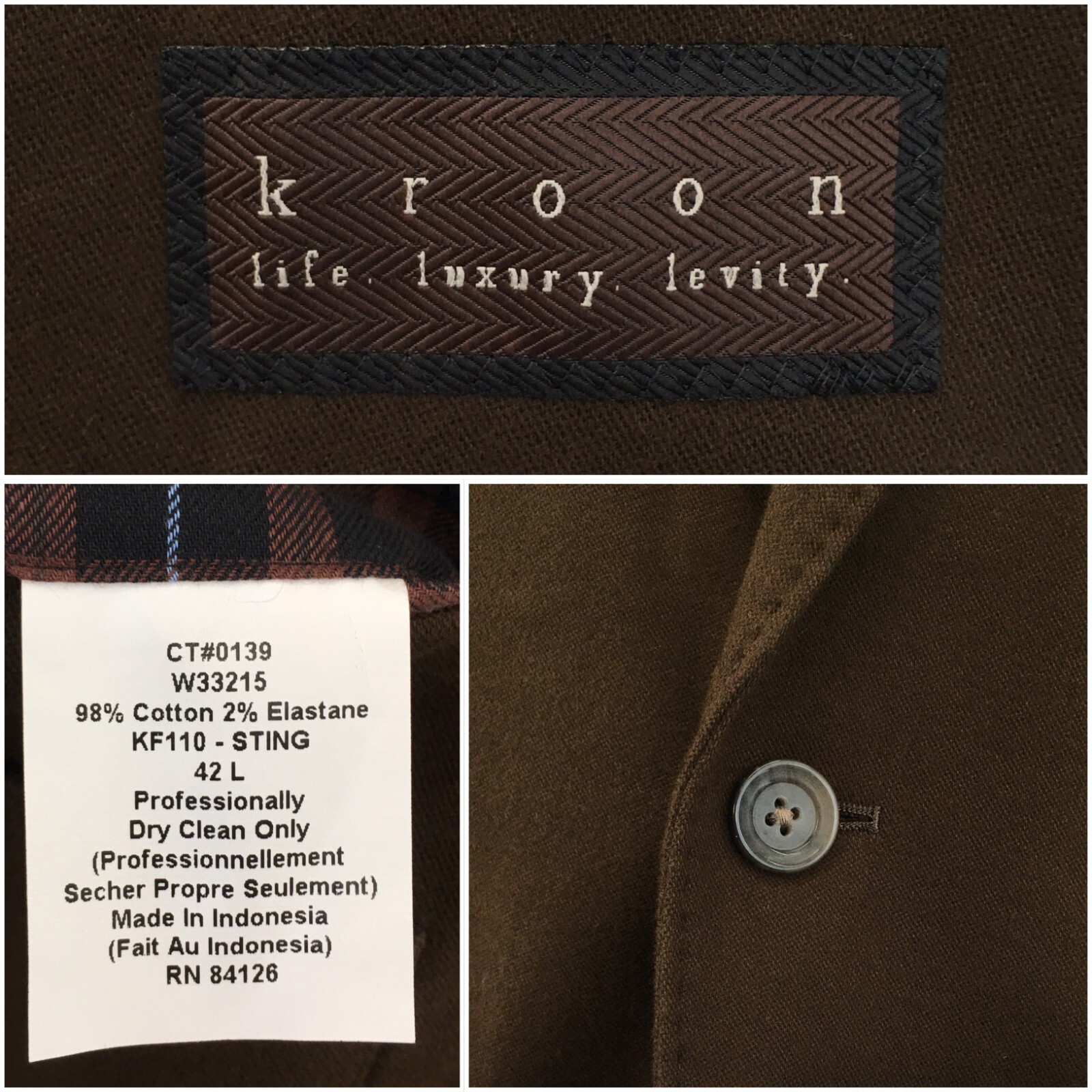 New Kroon Mens Blazer Sport Coat Casual Jacket Size 42L 2 Button Cotton Suit