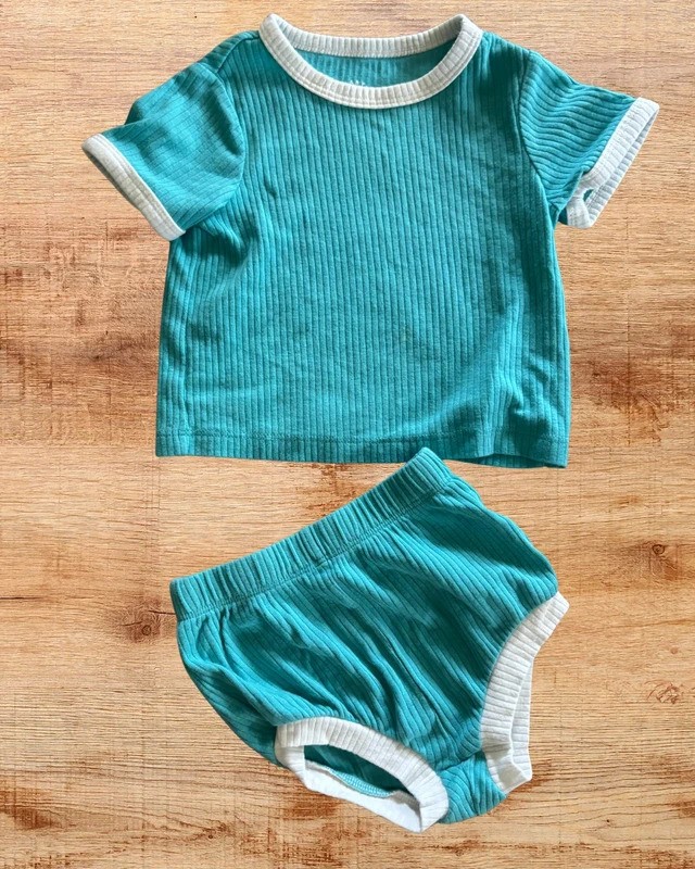 Cat & Jack 6-9M Blue Ribbed 2 Piece Baby Outfit Shirt & Shorts