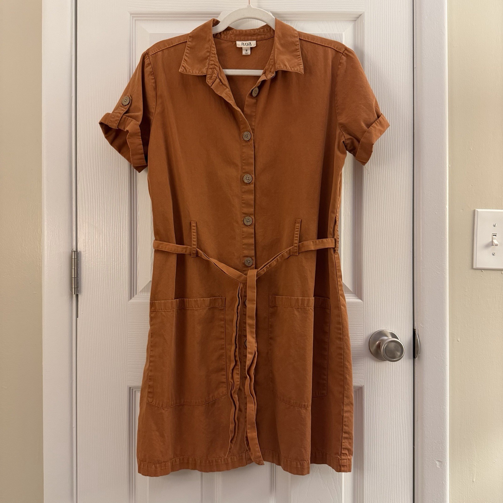 a.n.a Burnt Orange Button Up Utility Shirt Dress Medium