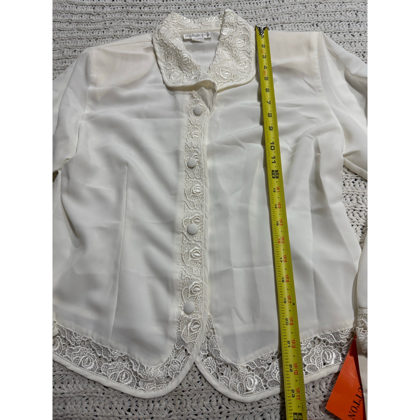 NWT VTG Susan Hutton Lace Blouse Button Up Womens Sz 12 White Secretary Academia