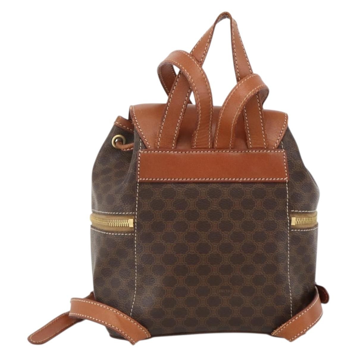 CELINE Macadam Canvas Backpack PVC Leather Brown Gold Auth BAZ067A
