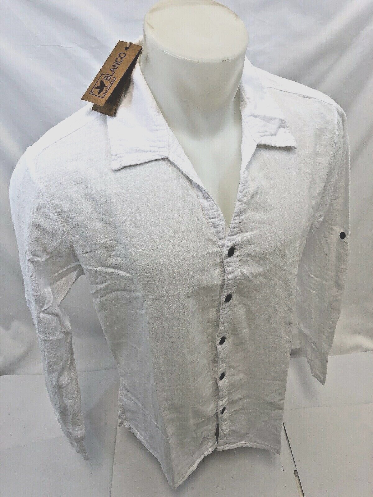 Mens LONG SLEEVE BUTTON UP BLANCO By ENVY WHITE SHIRT BEACH TOP 100% Cotton NWT