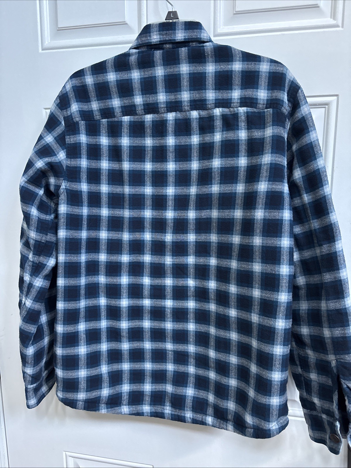 Wrangler Shirt Jacket Mens S Blue Plaid Quilted Lined Flannel Button Down