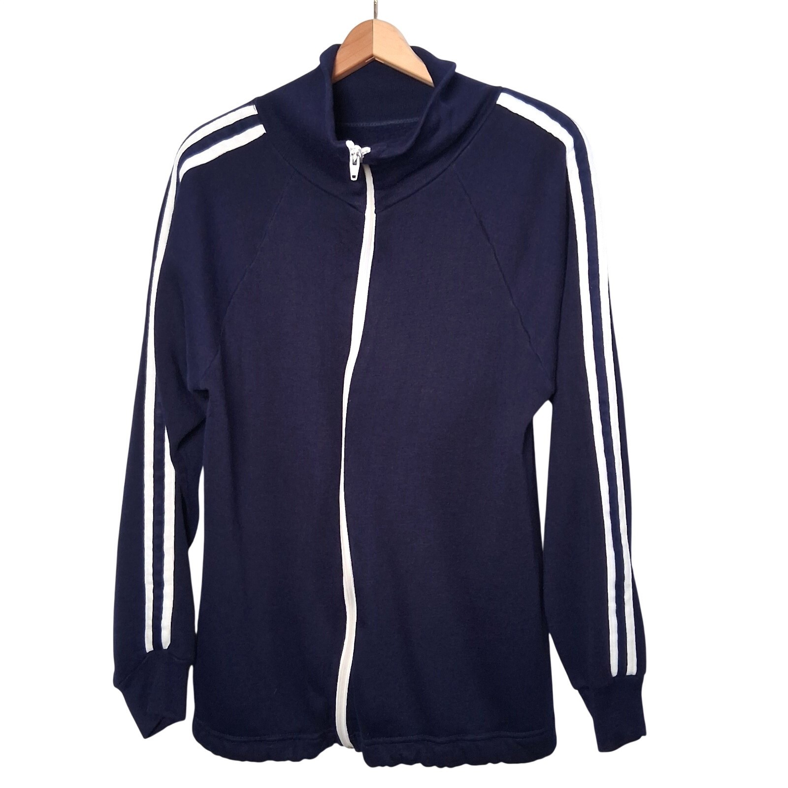 Vintage Track Jacket Men L Full Zip High Neck Retro Sport Raglan Sleeve