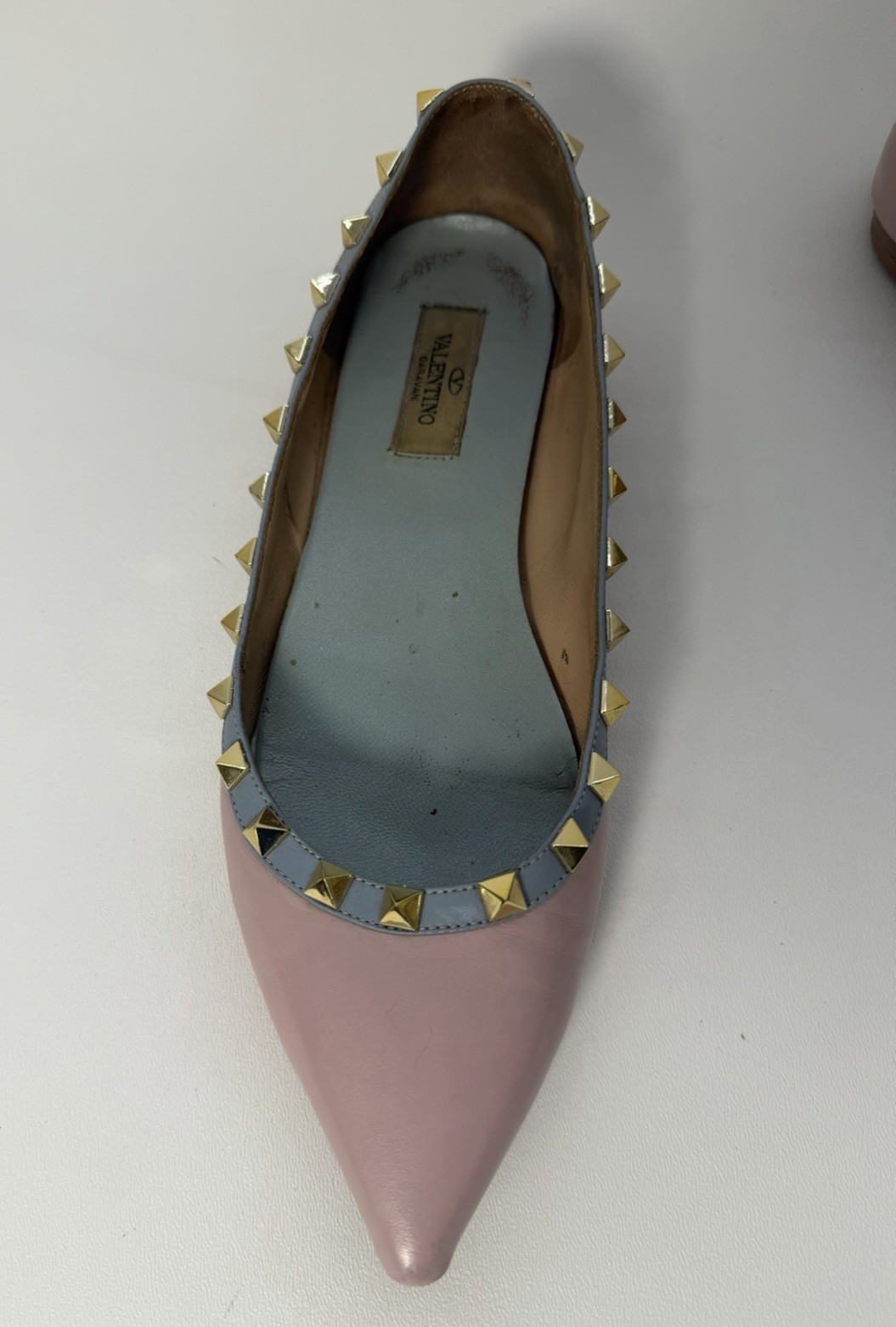 Valentino Garavani Pink Leather Rockstud Studded Pointed Toe Ballet Flats US 8