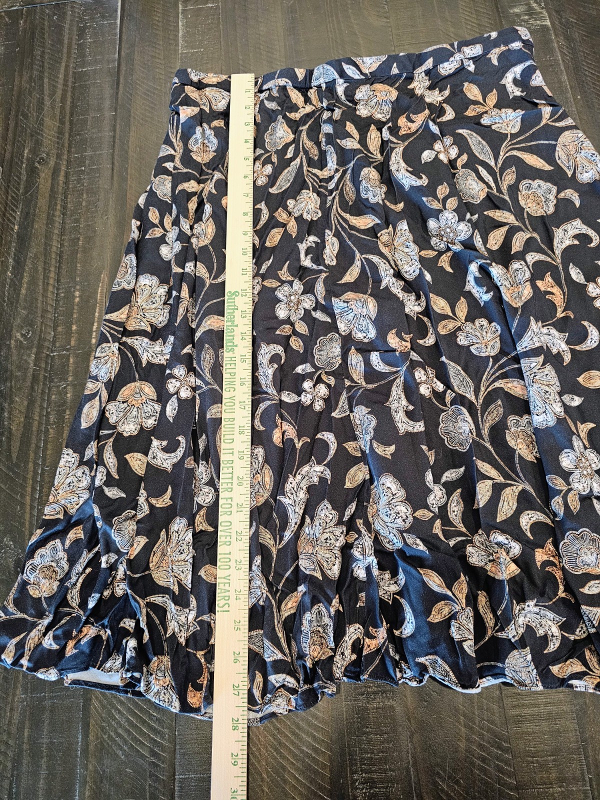 J. Jill Women’s Black Blue Beige Floral A-Line Pleated Midi Skirt Size L