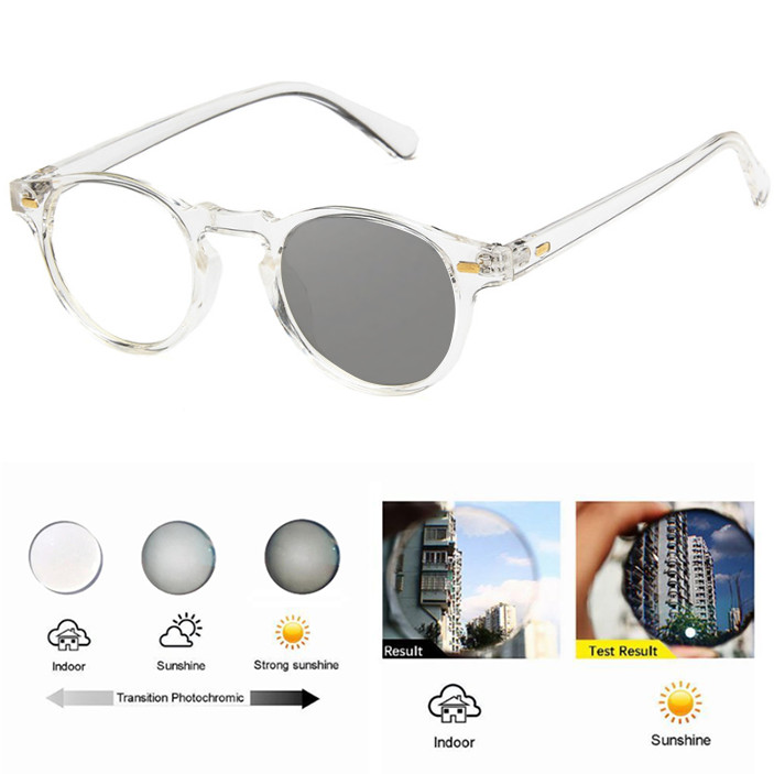 Round Photochromic Reading Glasses For Men Fashion Outdoor Presbyopic Sunglasses