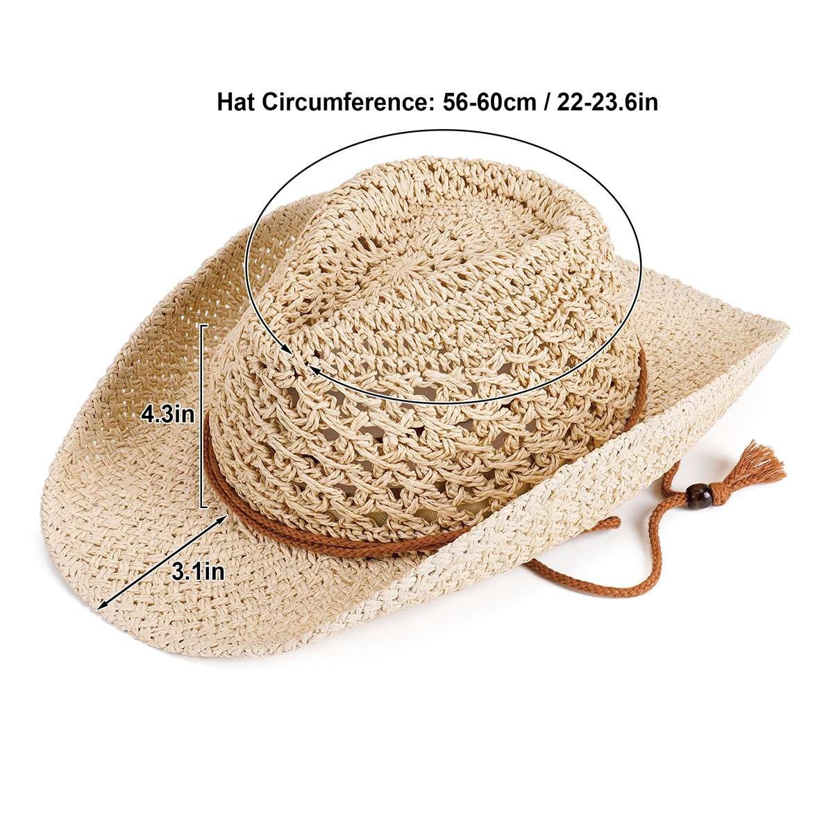 Women Men Western Cowboy Hat Straw Shapeable Wide Brim Cowgirl Summer Beach Hat