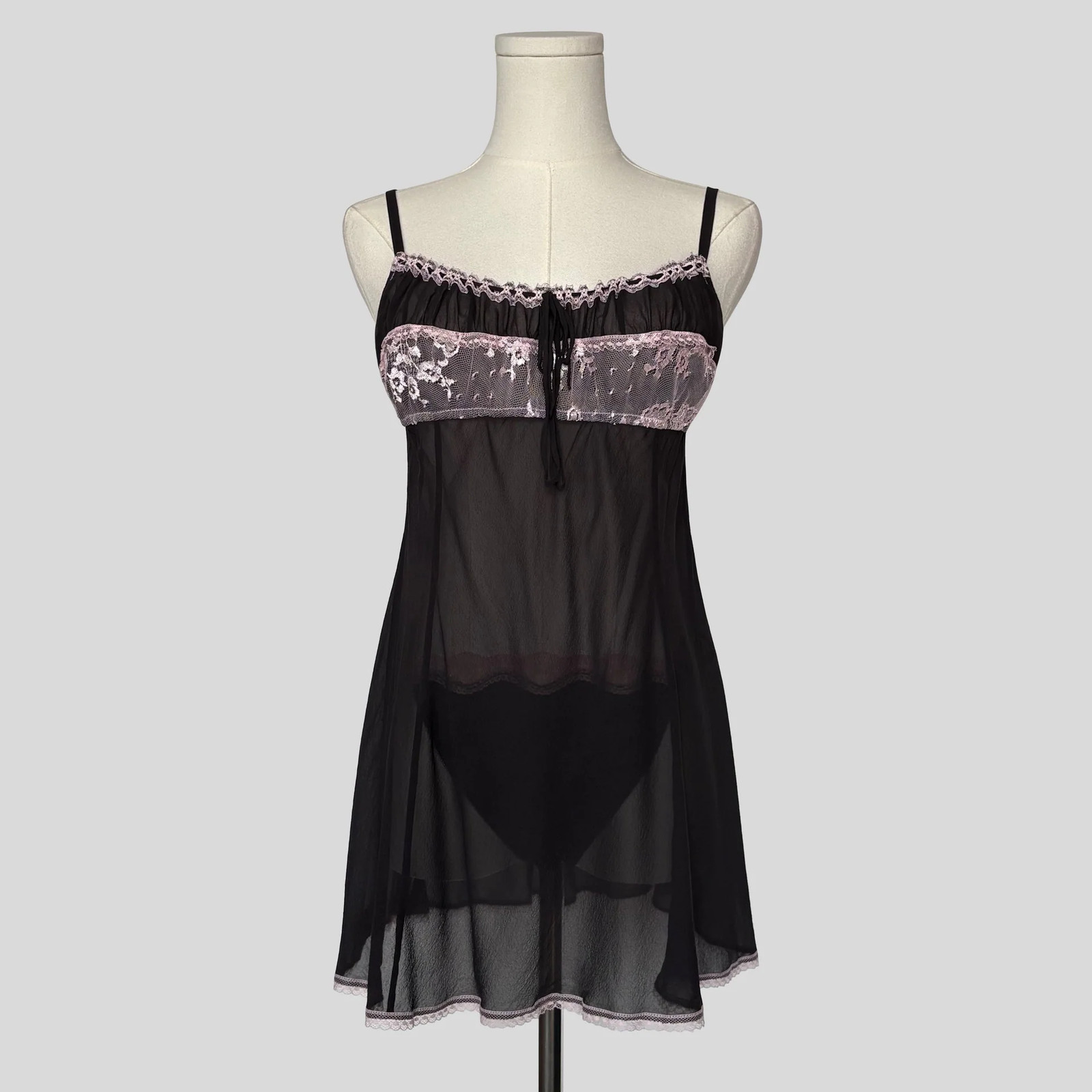 Milkmaid lace trim slip dress with matching panties in black