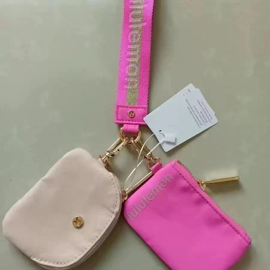 NWT Lululemon Dual Pouch Wristlet Key Chain Rose Red Pink