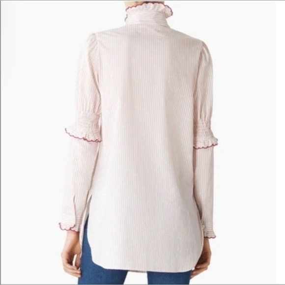 See by Chloe Beige Striped Cotton Ruffled Trim Button Up Blouse Top – 40