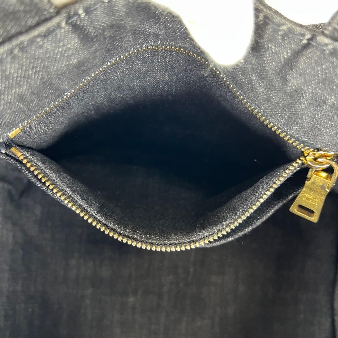 PRADA Canapa Canvas Tote Bag Gray Black Denim 2Way Shoulder Large Capacity