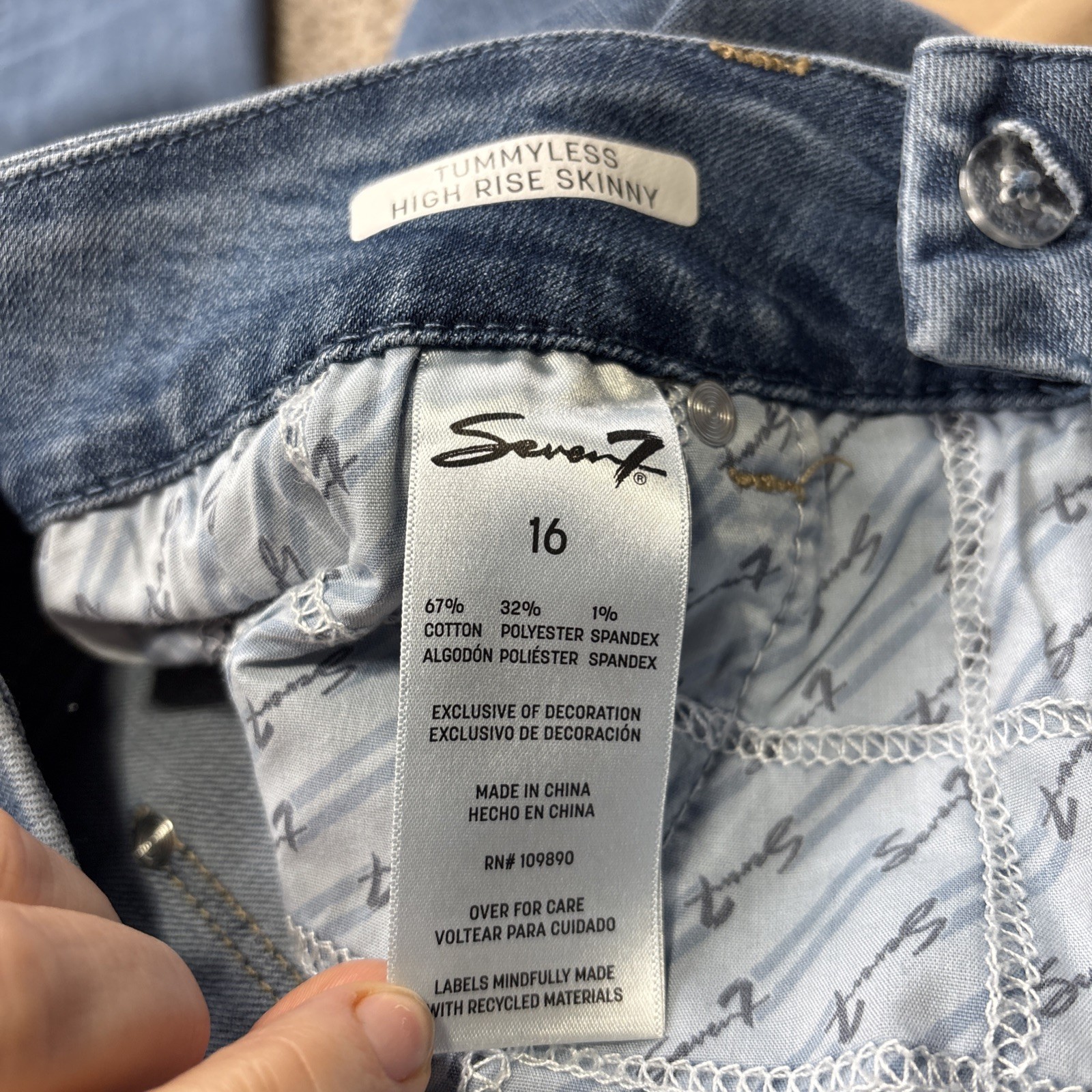 Seven7 Women’s Tummyless Stretch Skinny Jean Size 16 Fits 36 X 29 NEW