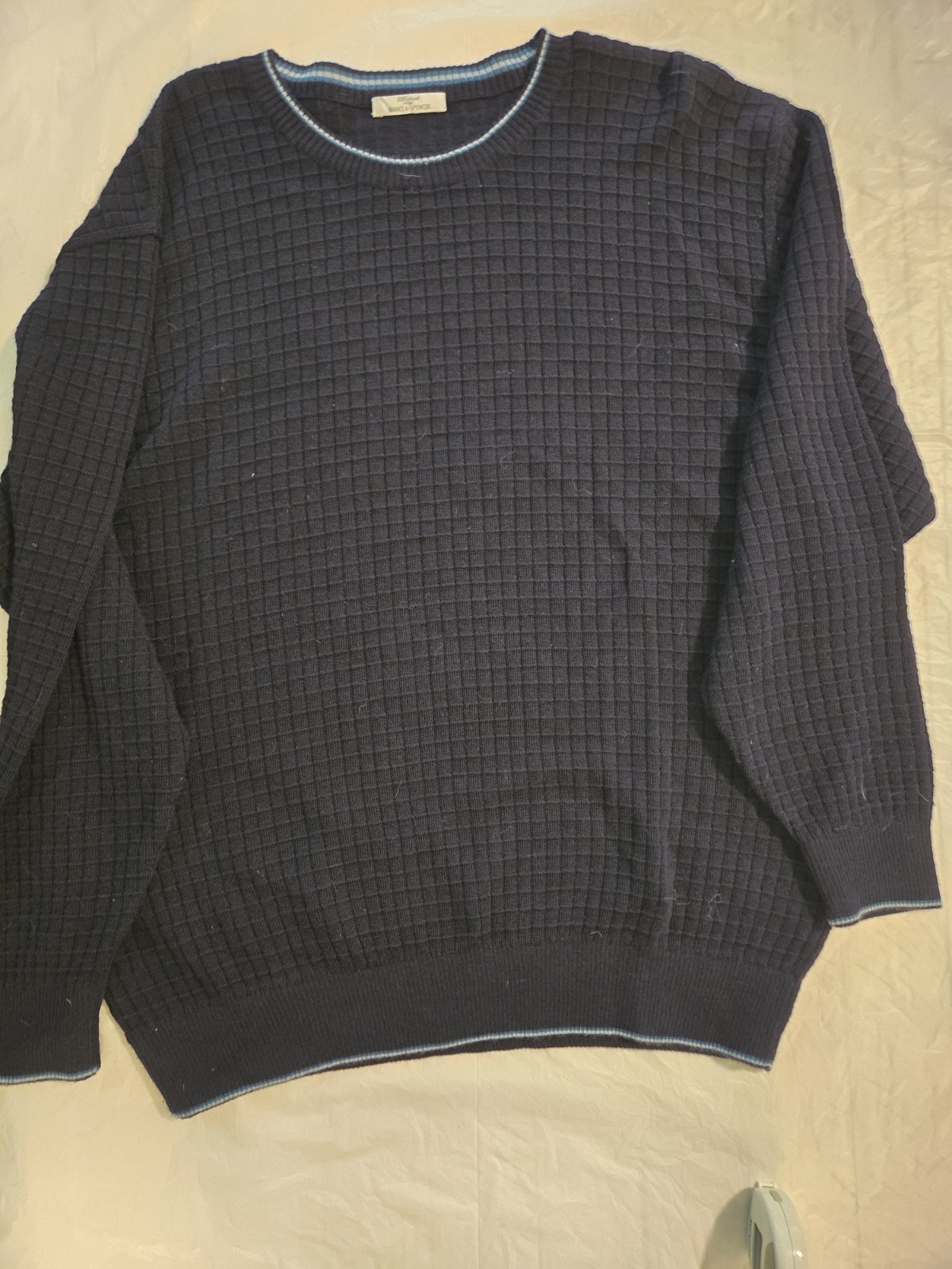 Marks & Spencer St Michael Men’s Navy Textured Crew Neck Sweater S L Made Italy