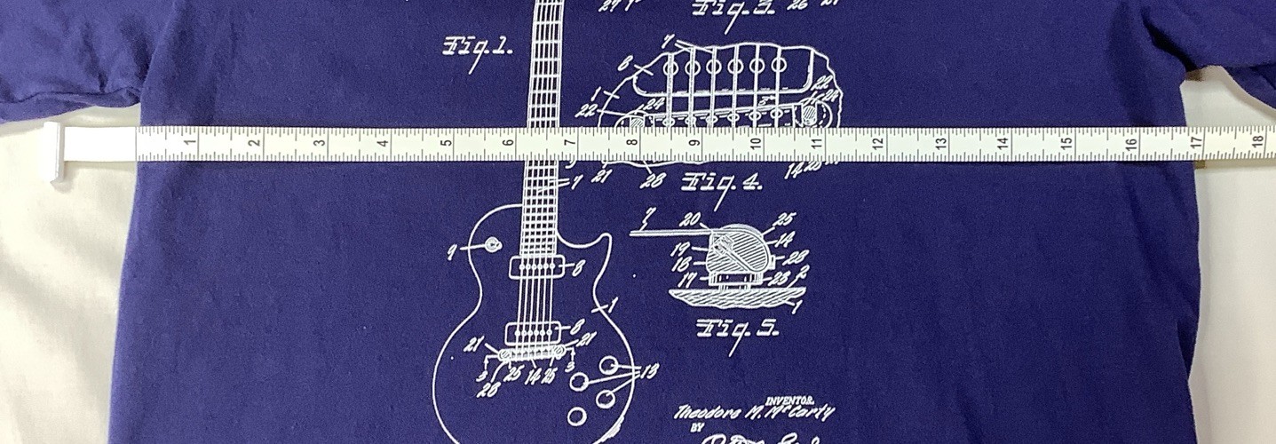 1955 Les Paul Guitar Inspired By Gibson Blueprint T-Shirt Youth Large Blue EUC