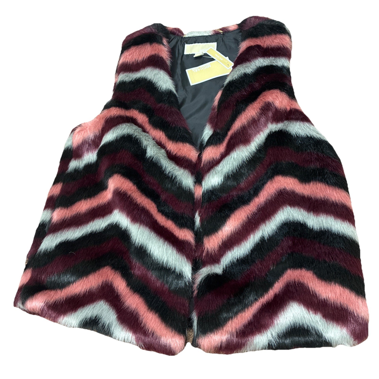Michael Kors Chevron Pattern Size Small Faux Fur Pink Burgundy White Black