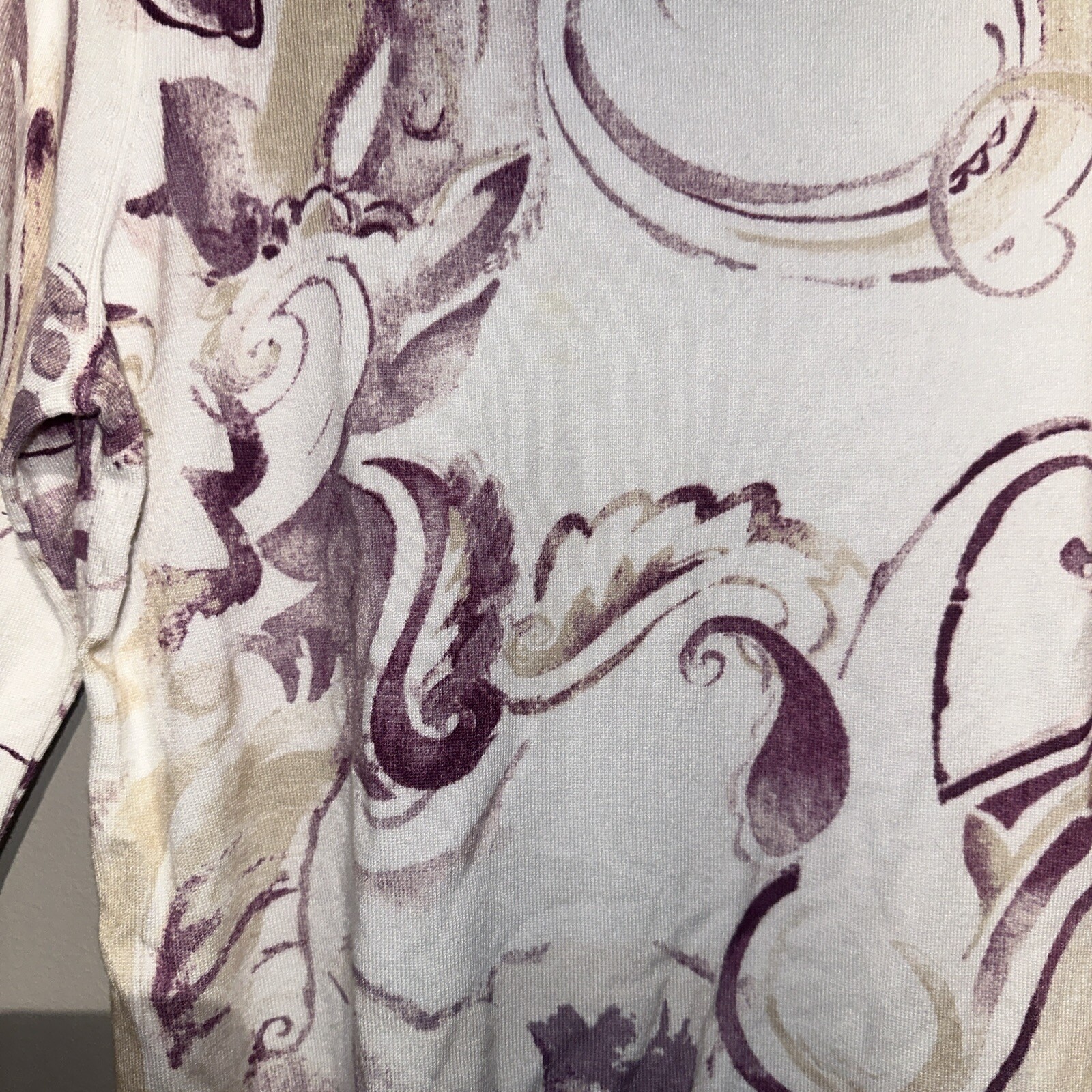 Chicos White Pink Swirl Sweater Tee Shirt Women’s LS SZ 1 (8/110) M Top Bin B7