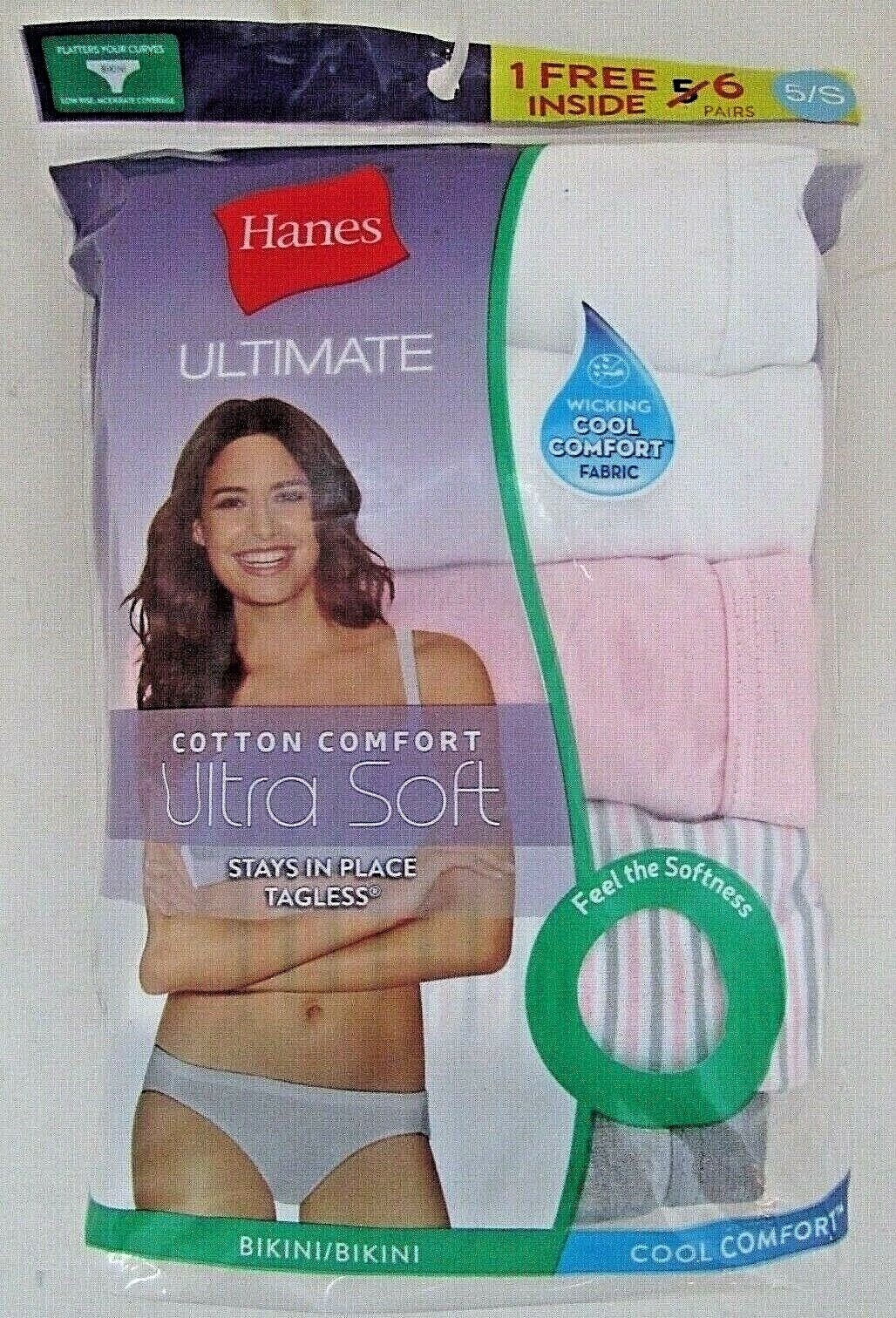 HANES Cool Comfort UltraSoft Tagless Bikini 42HUC6 Pink/Grey/Blk 6Pk SZ 5,6,7,8