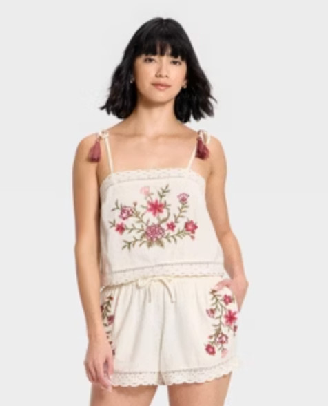 Women’s Linen Tank Top – Universal Thread Cream Embroidered