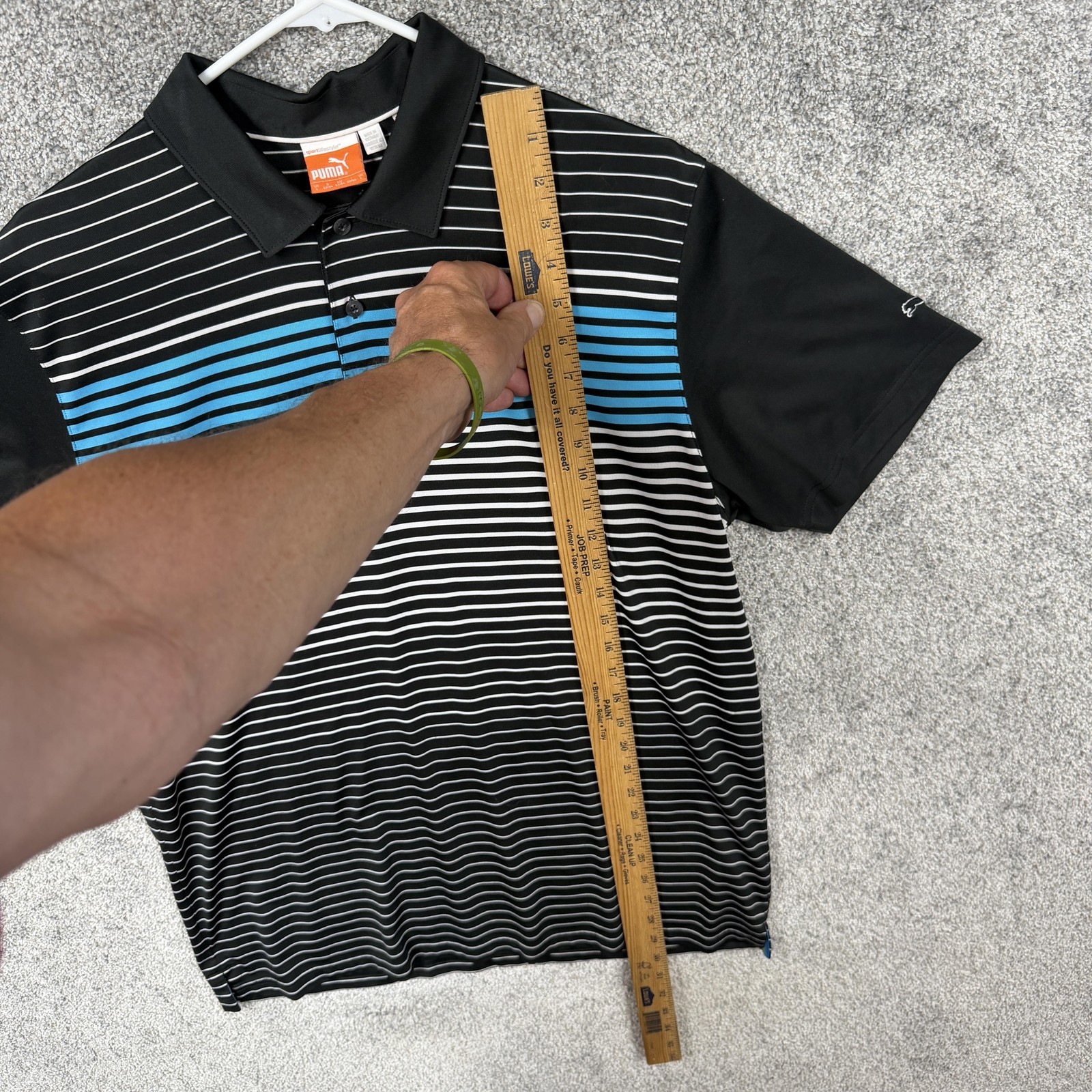 Puma Polo Shirt Large Black Blue Stripe Cobra Golf Performance Athletic Sporty