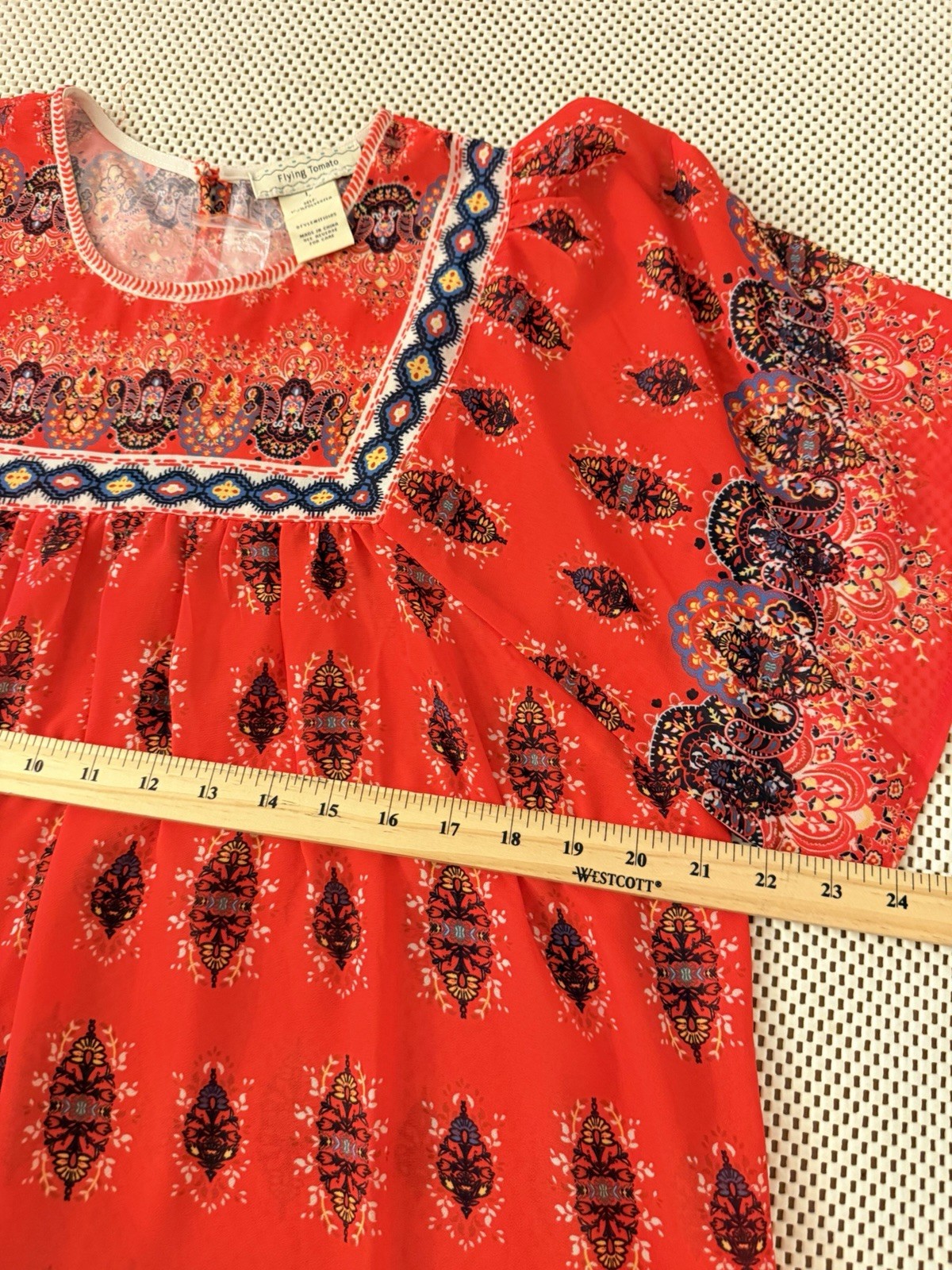 Flying Tomato Boho Blouse Size L Red Kimono Boho Babydoll Peasant Festival Top