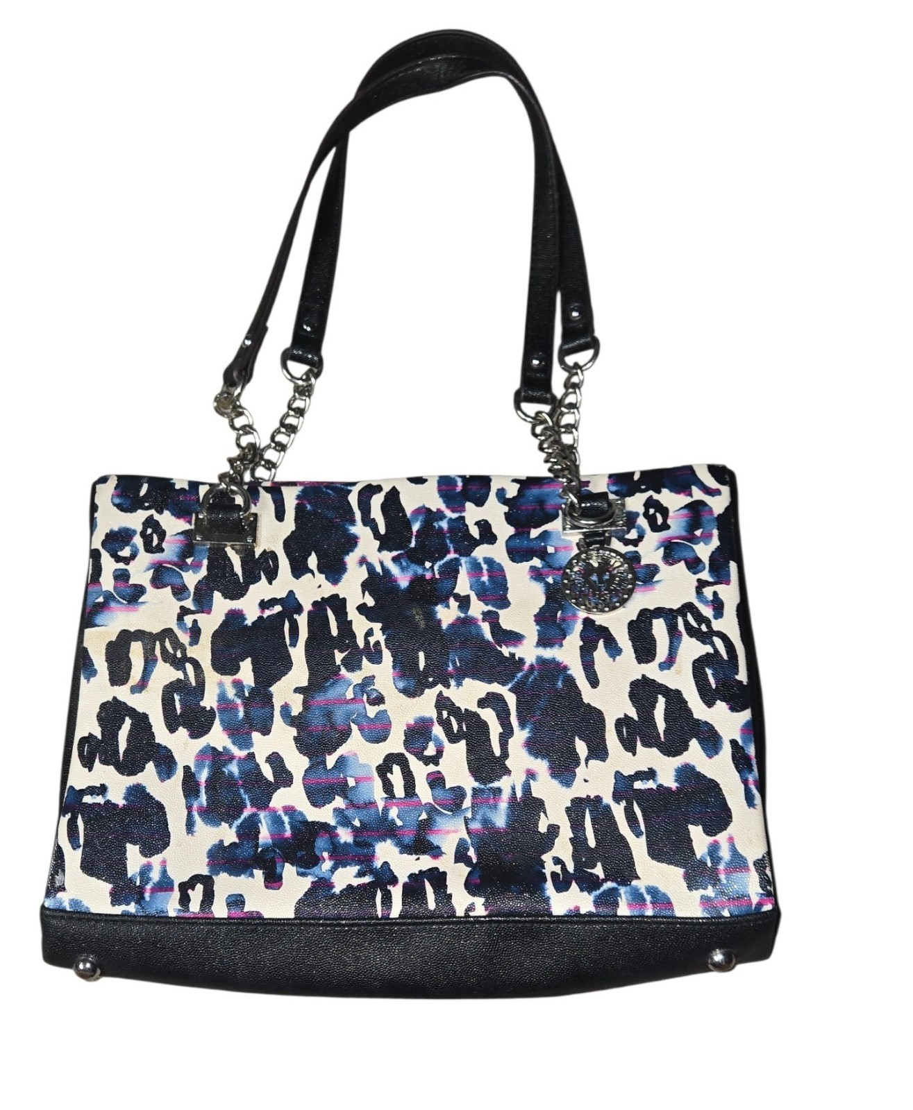 Anne Klein Blue/Black/White Leopard Print Shoulder Bag