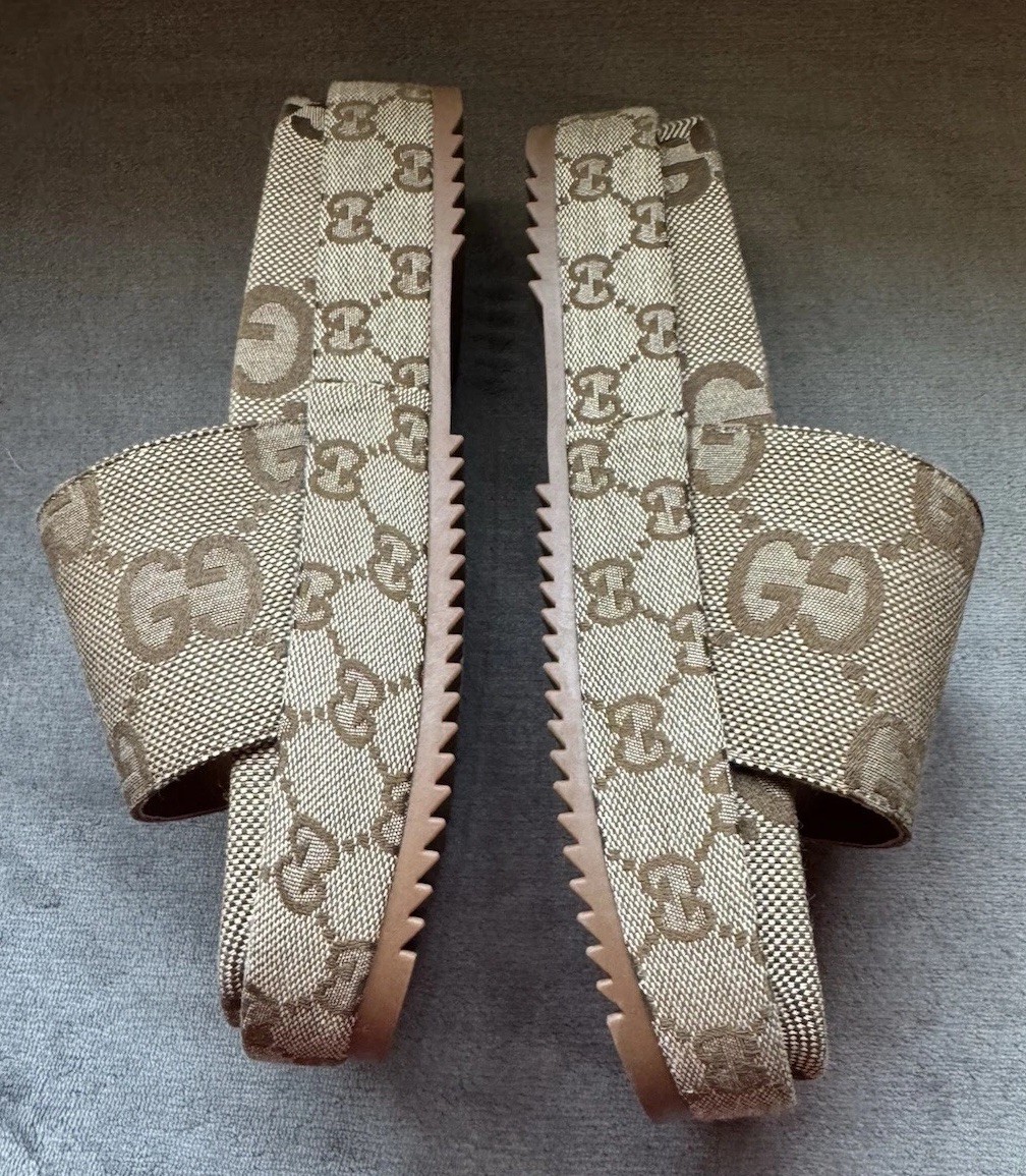 Womens Gucci Angelina Maxi GG Platform Slide Sandals Size 8.5 Or 39