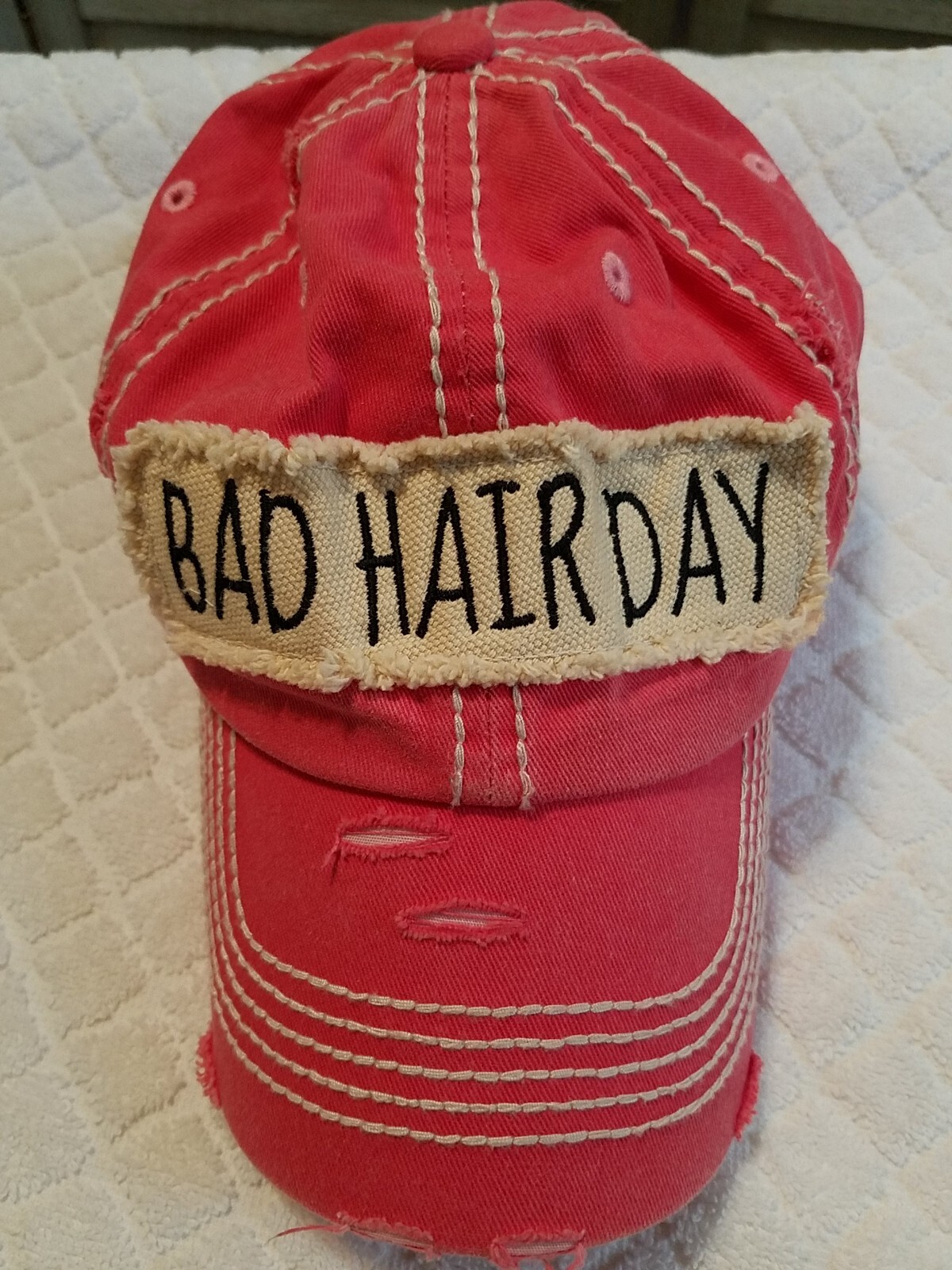 Kbethos Vintage Womens Hat Baseball Cap Bad Hair Day Distressed Cotton Fabric