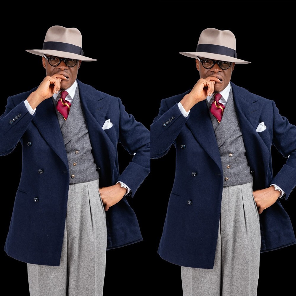 Men’s Suits Double Breasted Peak Lapel Formal Wedding Groom Tuxedos Blazer Pant