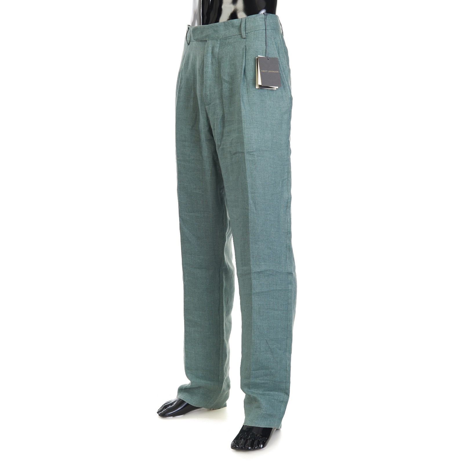 BRETT JOHNSON 930$ Single Pleat Linen Trousers