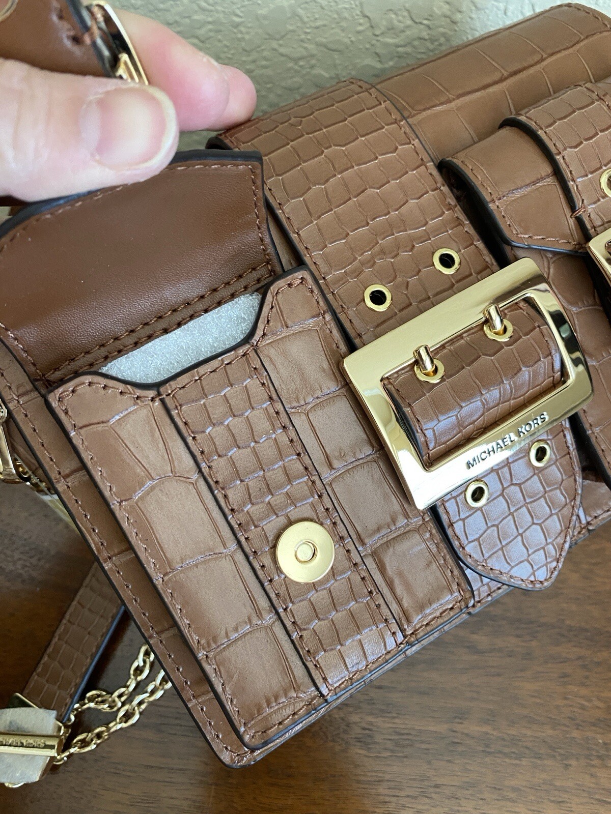 MICHAEL Michael Kors Hayden Pocket Messenger Embossed Leather Handbag Chestnut