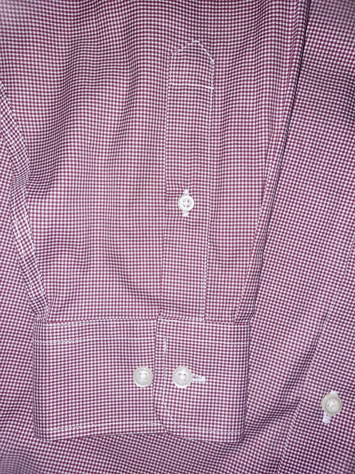 PRONTO UOMO NON-IRON RED WHITE CHECK BUTTON UP DRESS SHIRT MENS 17.5 32/33